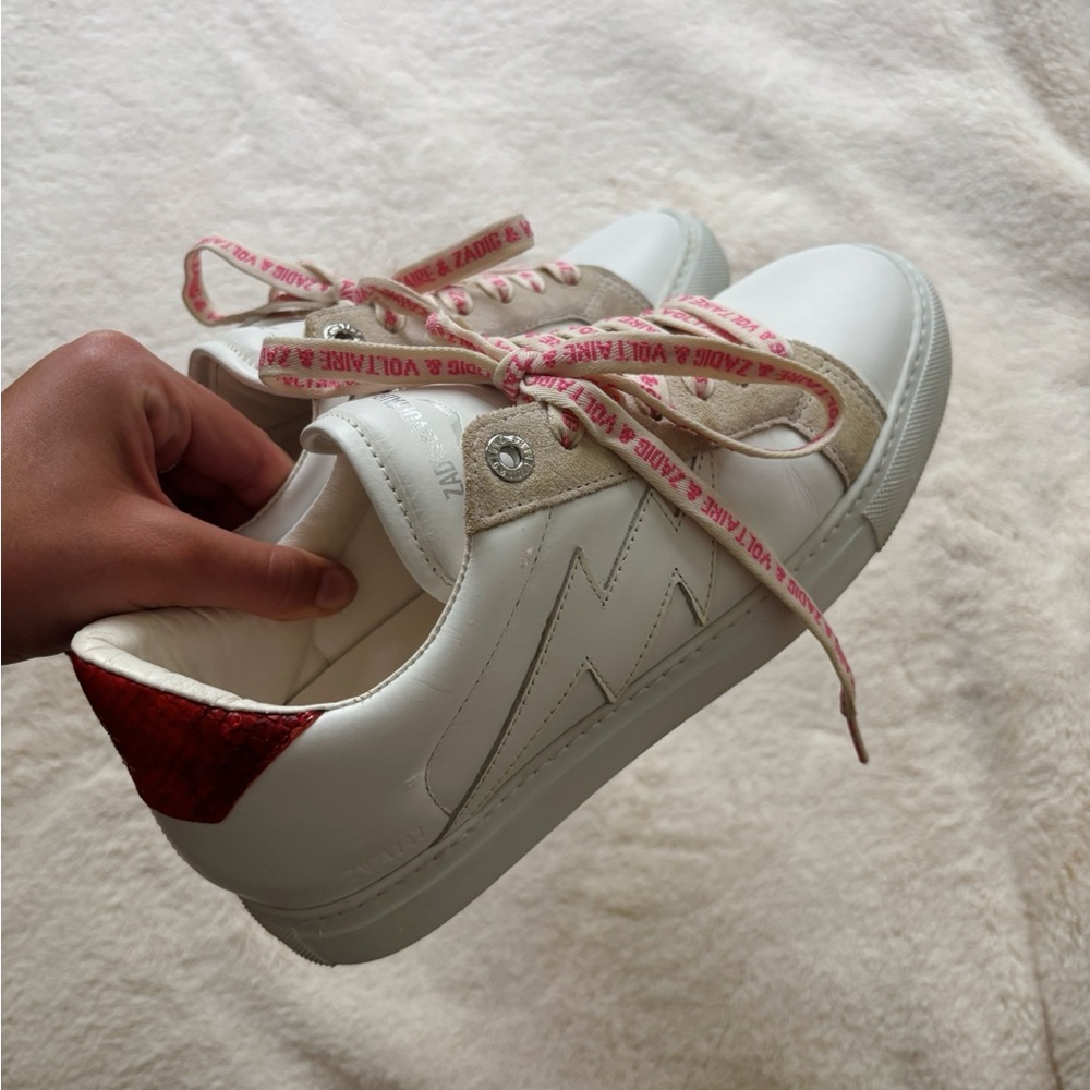 Zadig and Voltaire Red and Pink Lightning Bolt Sneakers